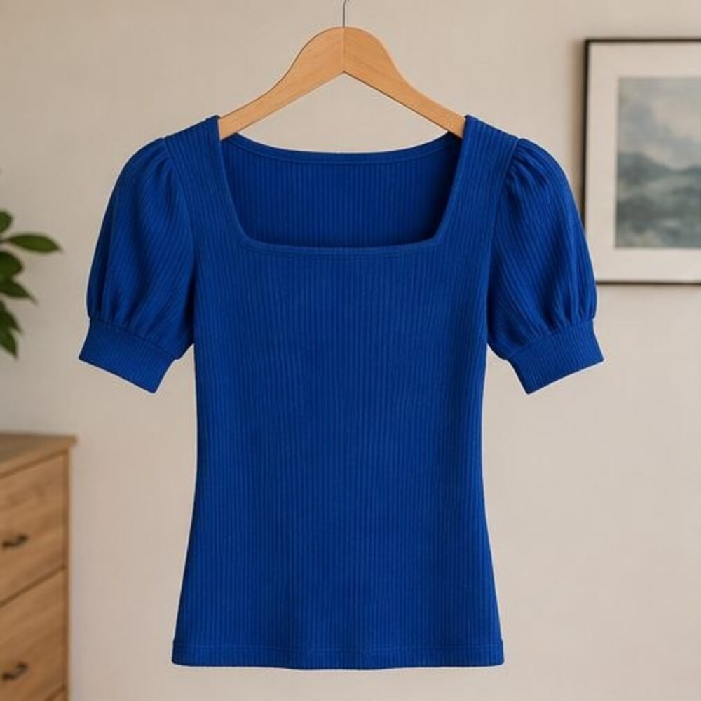 Cobalt Ribbed Square Neck Top